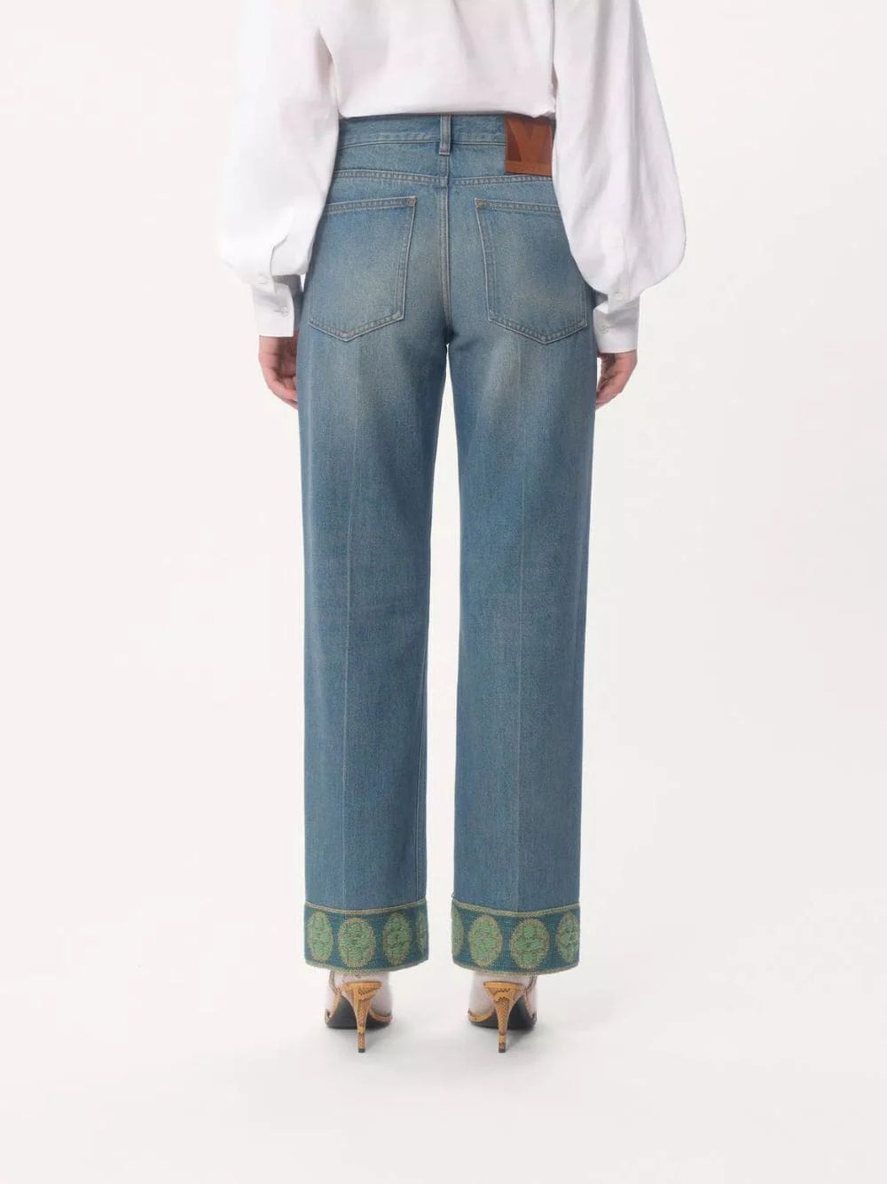 Blue Denim Trousers with Jacquard Trims - Image 4