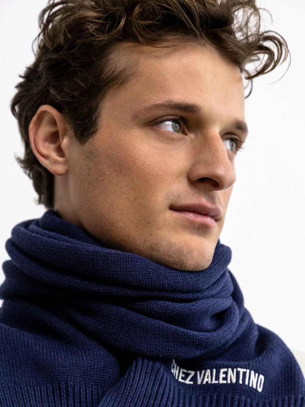 Blue Embroidered Knit Scarf