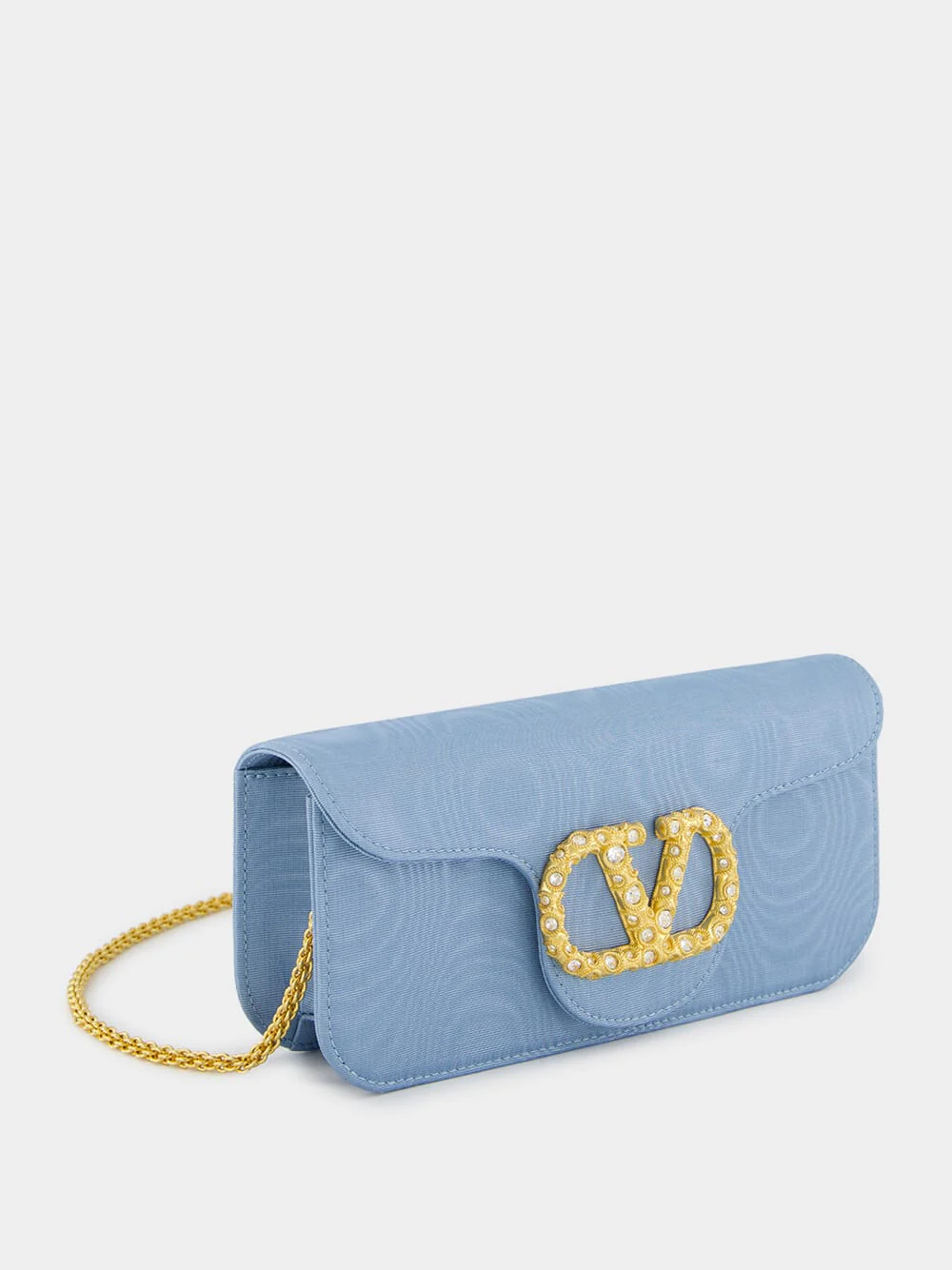 Blue Locň Moiré Fabric Clutch with Jewel Logo - Image 5