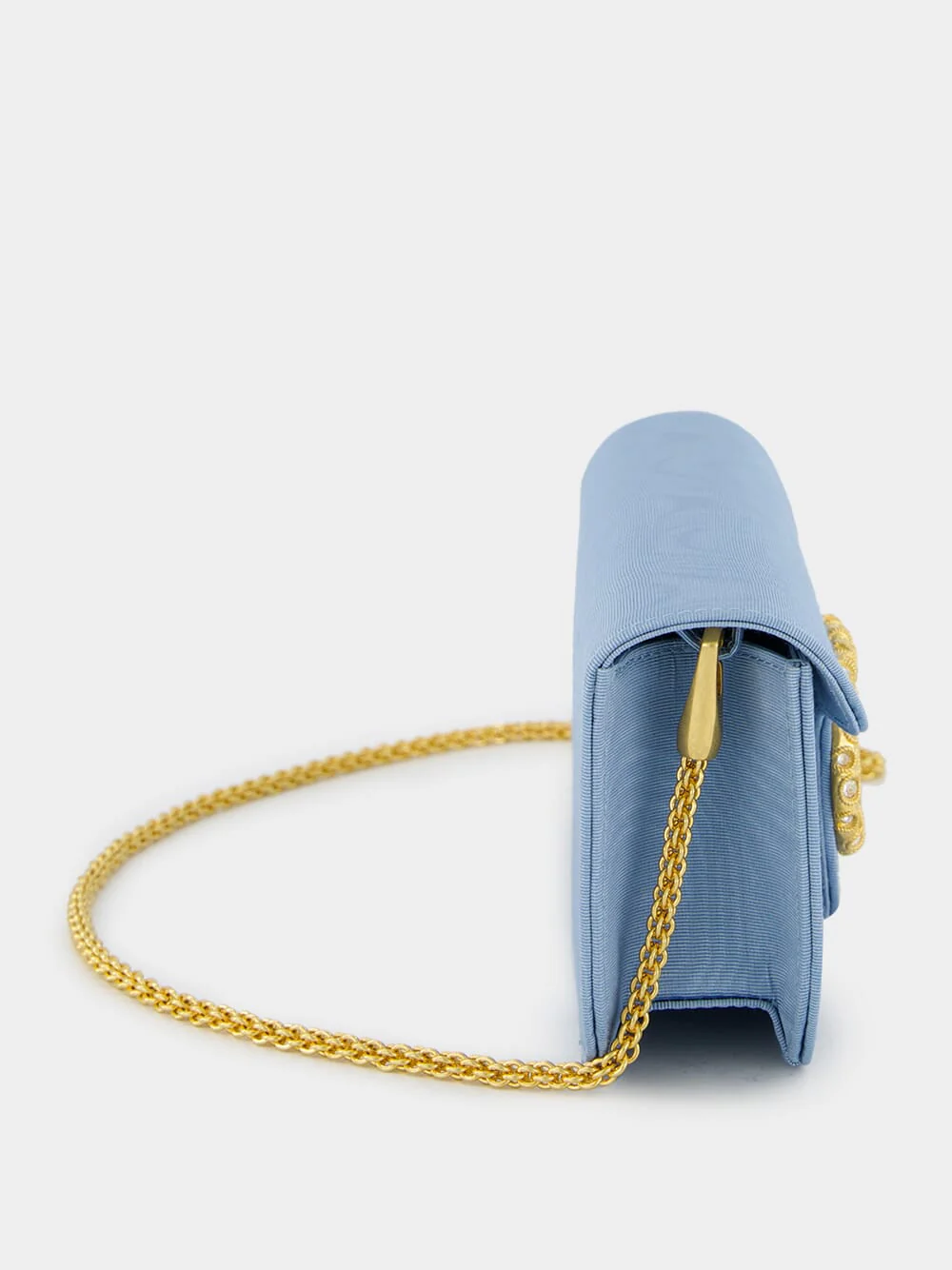 Blue Locň Moiré Fabric Clutch with Jewel Logo - Image 6