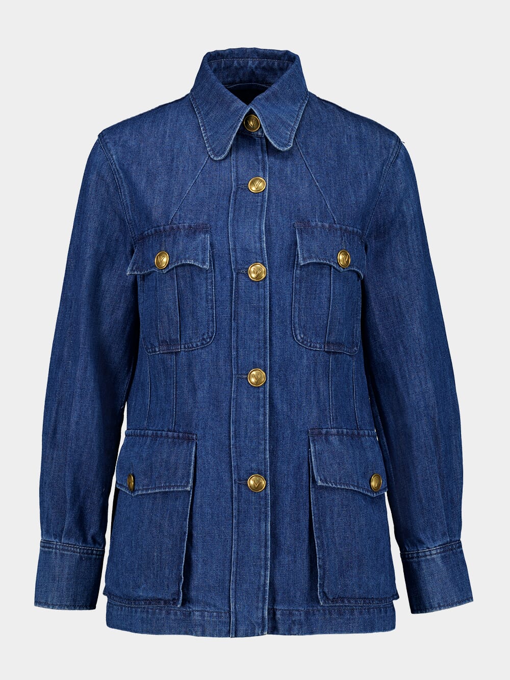 Blue Sahariana Jacket with Belt in Medium Denim - Image 8