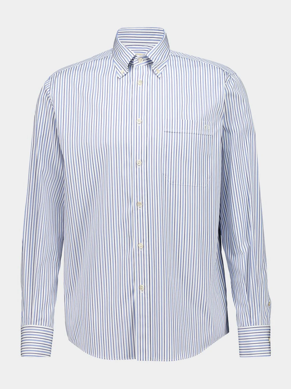 Blue Striped Cotton Long-Sleeve Shirt
