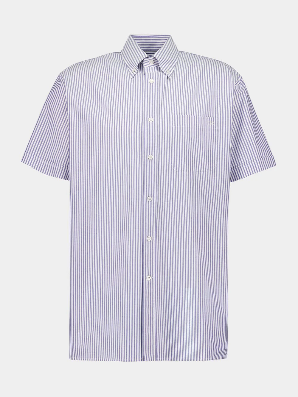 Blue Striped Cotton Short-Sleeved Shirt