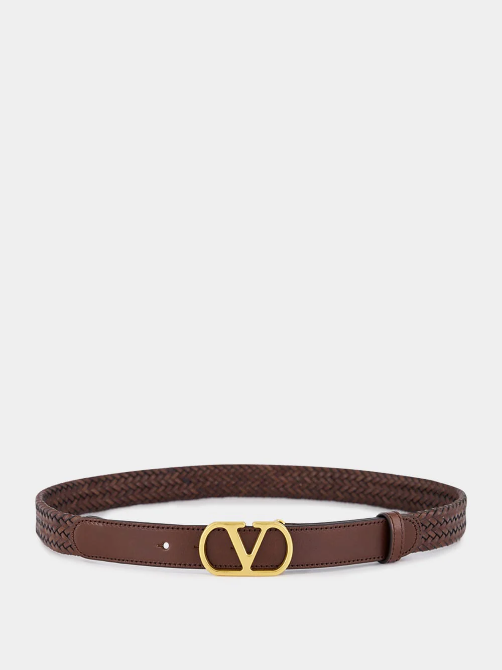 Brown Braided Leather VLogo Belt