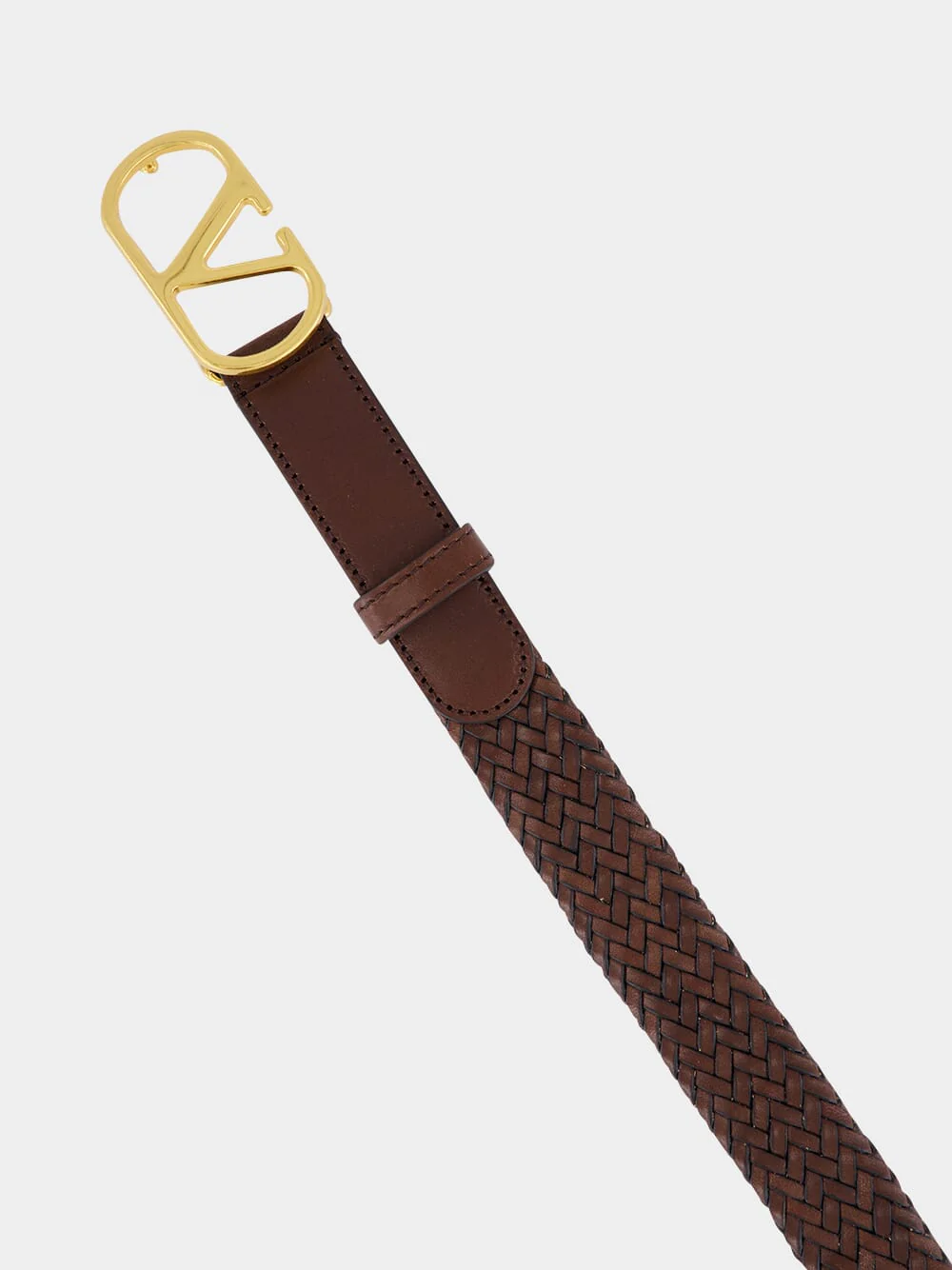 Brown Braided Leather VLogo Belt - Image 2