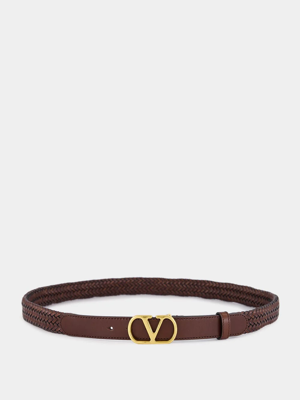 Brown Braided Leather VLogo Belt