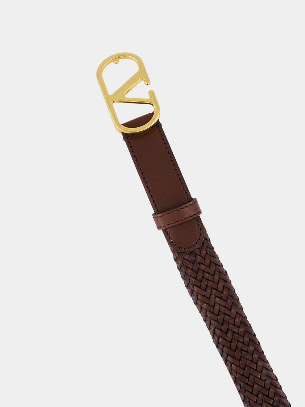 Brown Braided Leather VLogo Belt - Image 2