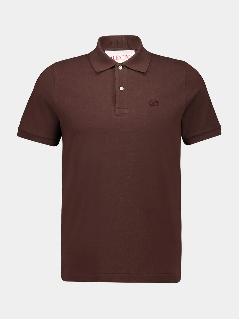 Brown Cotton Polo with VLogo Embroidery