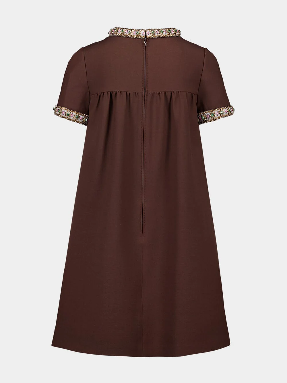 Brown Embroidered Crepe Couture Short Dress - Image 2