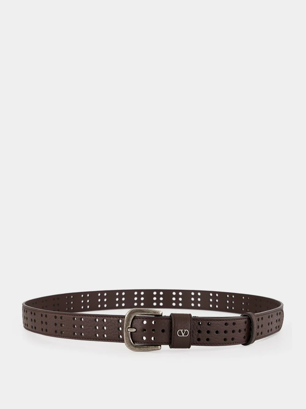 Brown Mini VLogo Signature Perforated Leather Belt