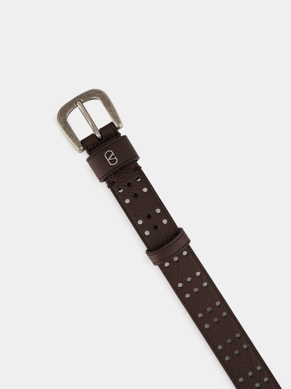 Brown Mini VLogo Signature Perforated Leather Belt - Image 3