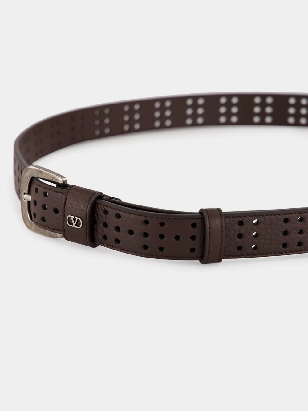 Brown Mini VLogo Signature Perforated Leather Belt - Image 4