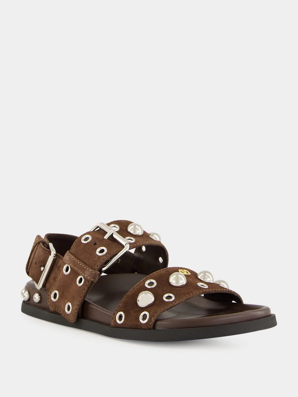 Brown Nellcôte Flat Suede Sandals with Studs - Image 2