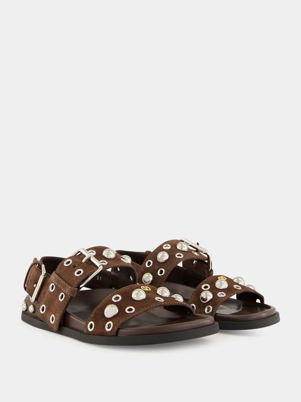 Brown Nellcôte Flat Suede Sandals with Studs - Image 3