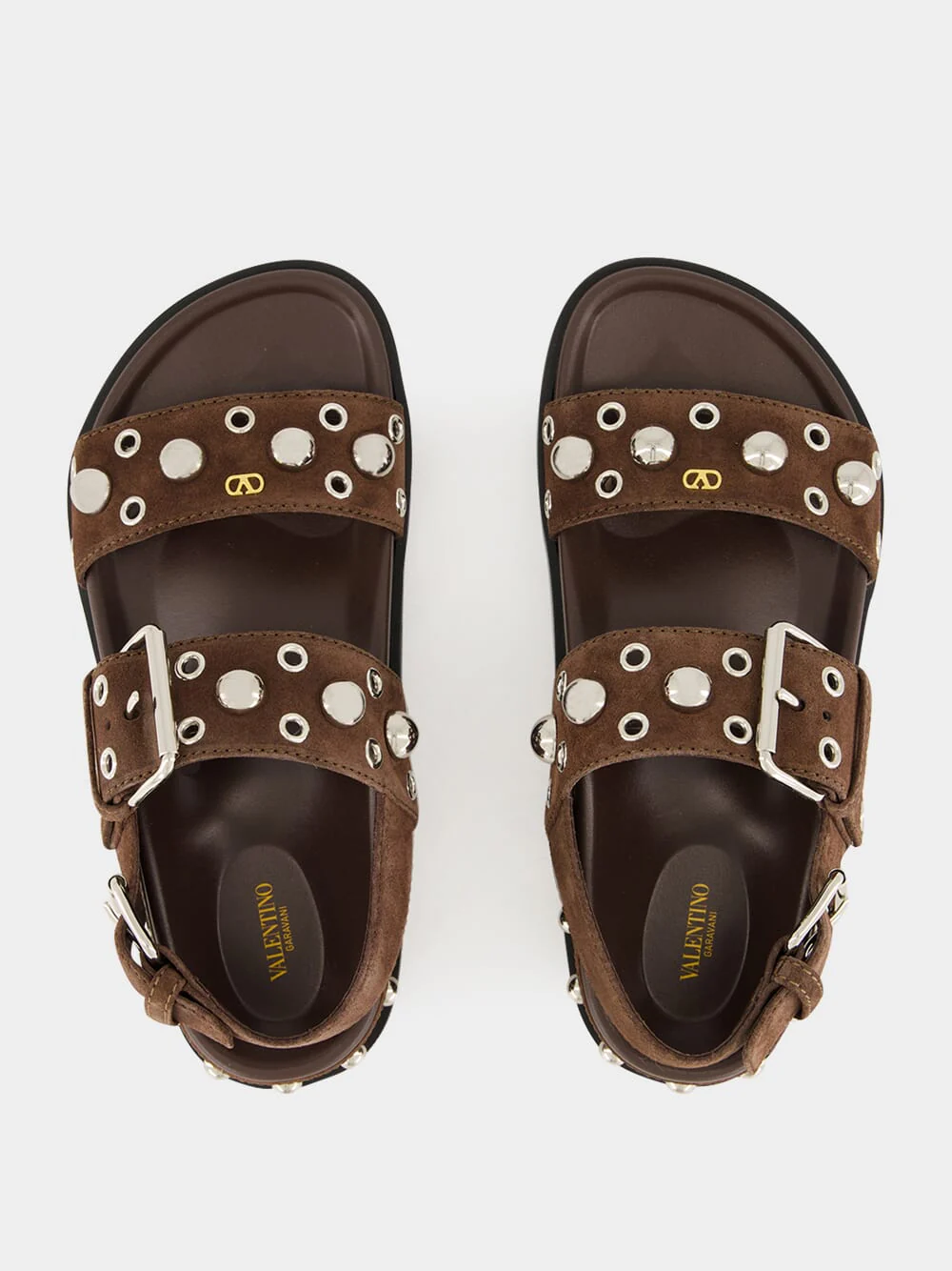 Brown Nellcôte Flat Suede Sandals with Studs - Image 4