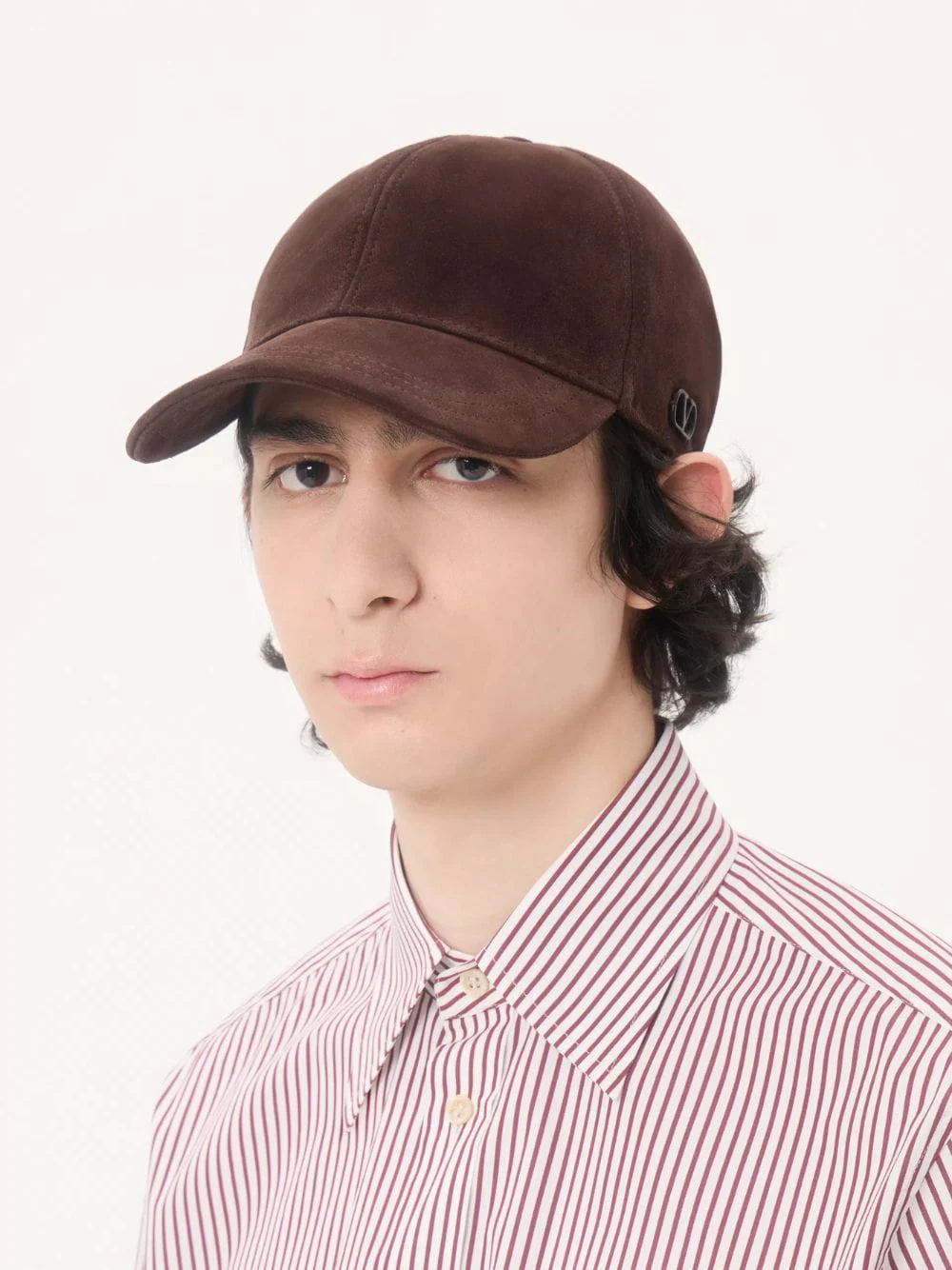 Brown Suede Baseball Cap with VLogo Signature - Image 2