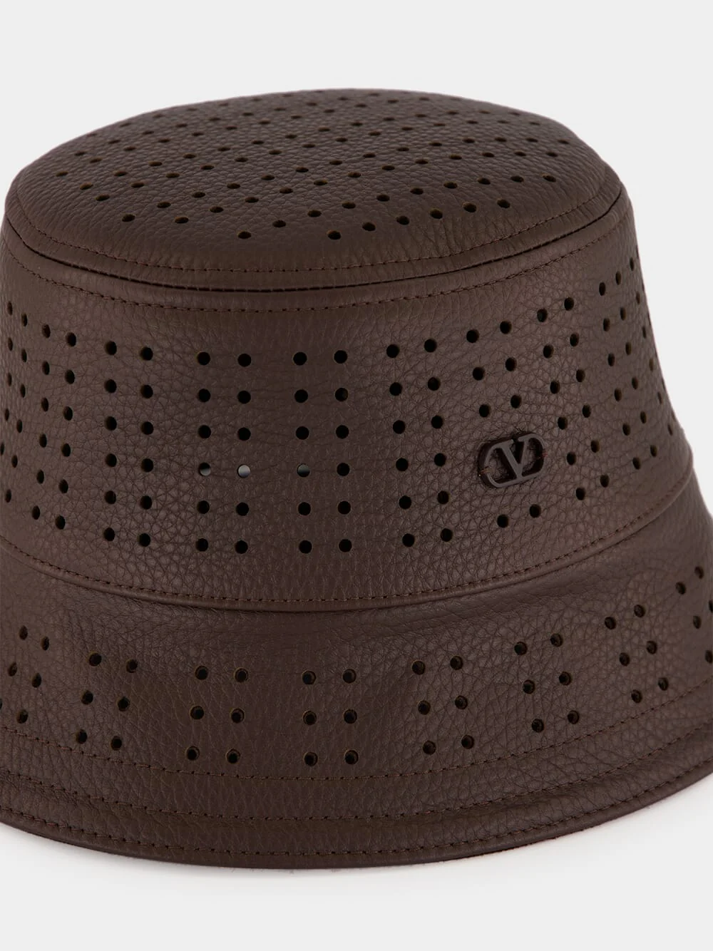 Brown VLogo Perforated Leather Hat - Image 3