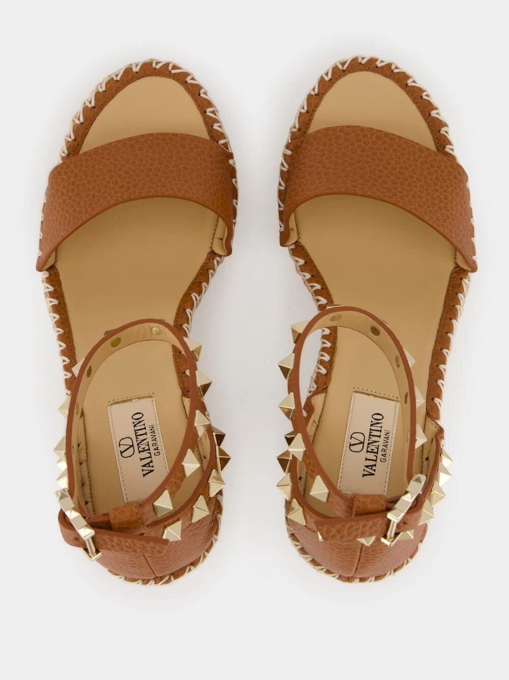 Camel Double Rockstud Wedge Sandals - Image 4