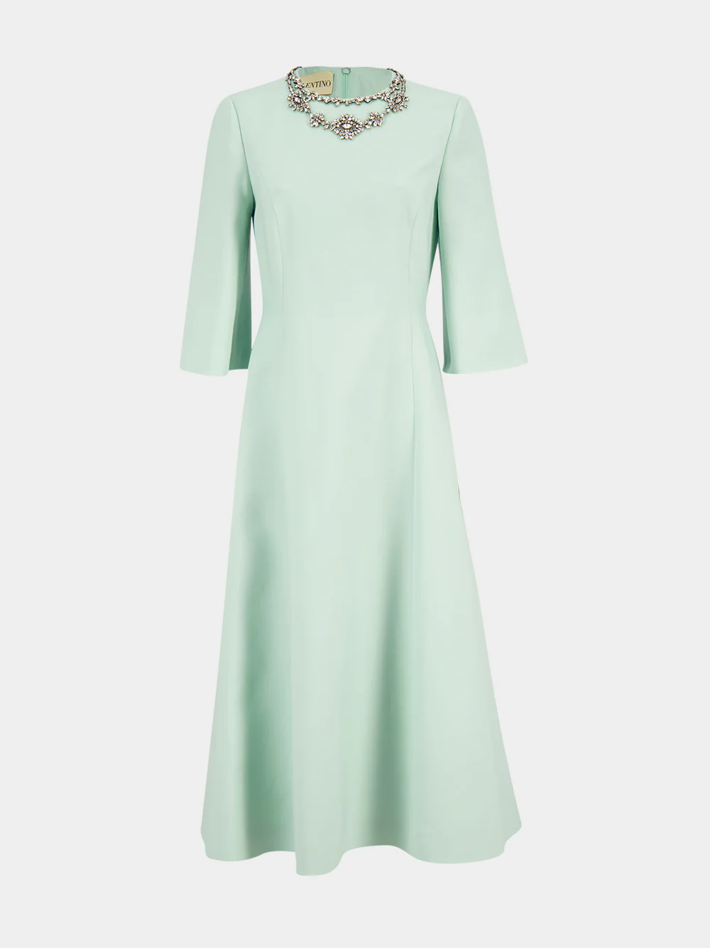 Celadon and Silver Crepe Couture Embroidered Midi Dress - Image 2