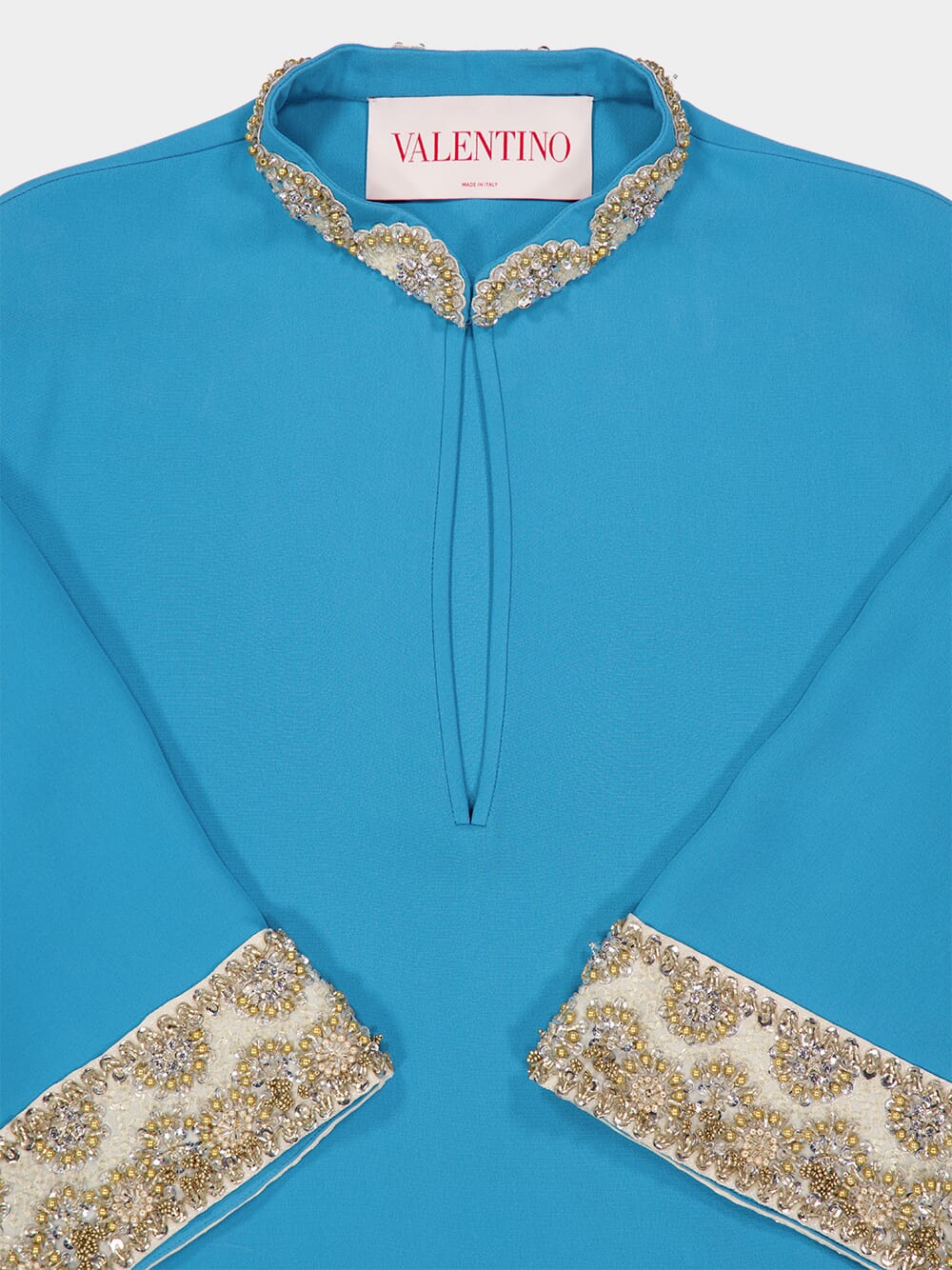 Celestial Blue Embroidered Cady Couture Silk Gown - Image 3