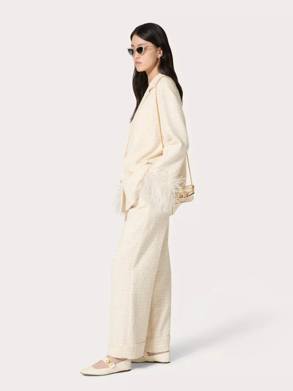 Delicate Tweed Wide-Leg Trousers - Image 2