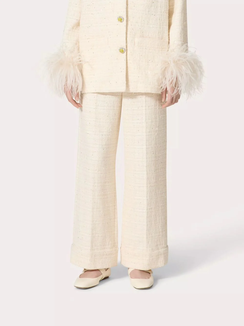 Delicate Tweed Wide-Leg Trousers - Image 4