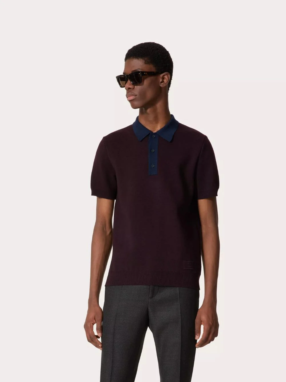 Maroon Wool Polo Shirt with VLogo Embroidery - Image 2