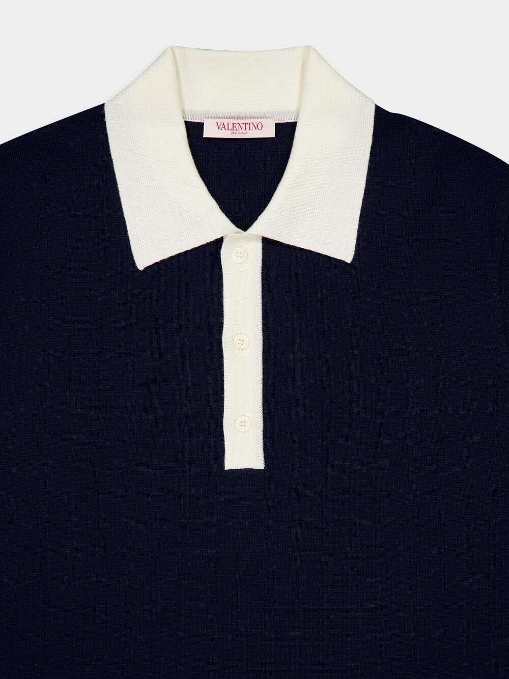 Navy Wool Polo Shirt with VLogo Embroidery - Image 5