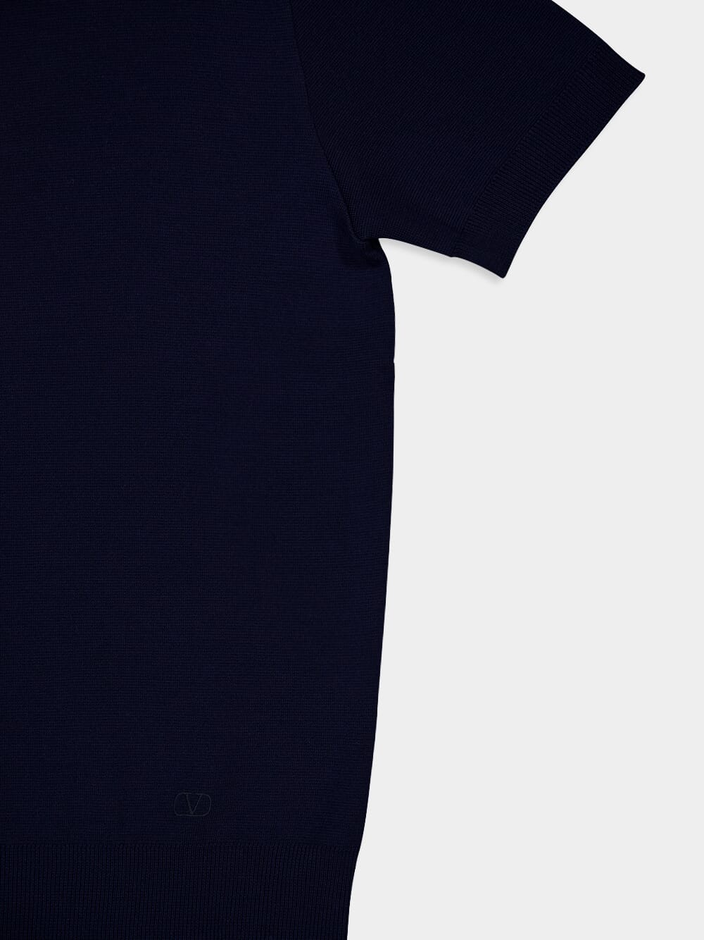 Navy Wool Polo Shirt with VLogo Embroidery - Image 6