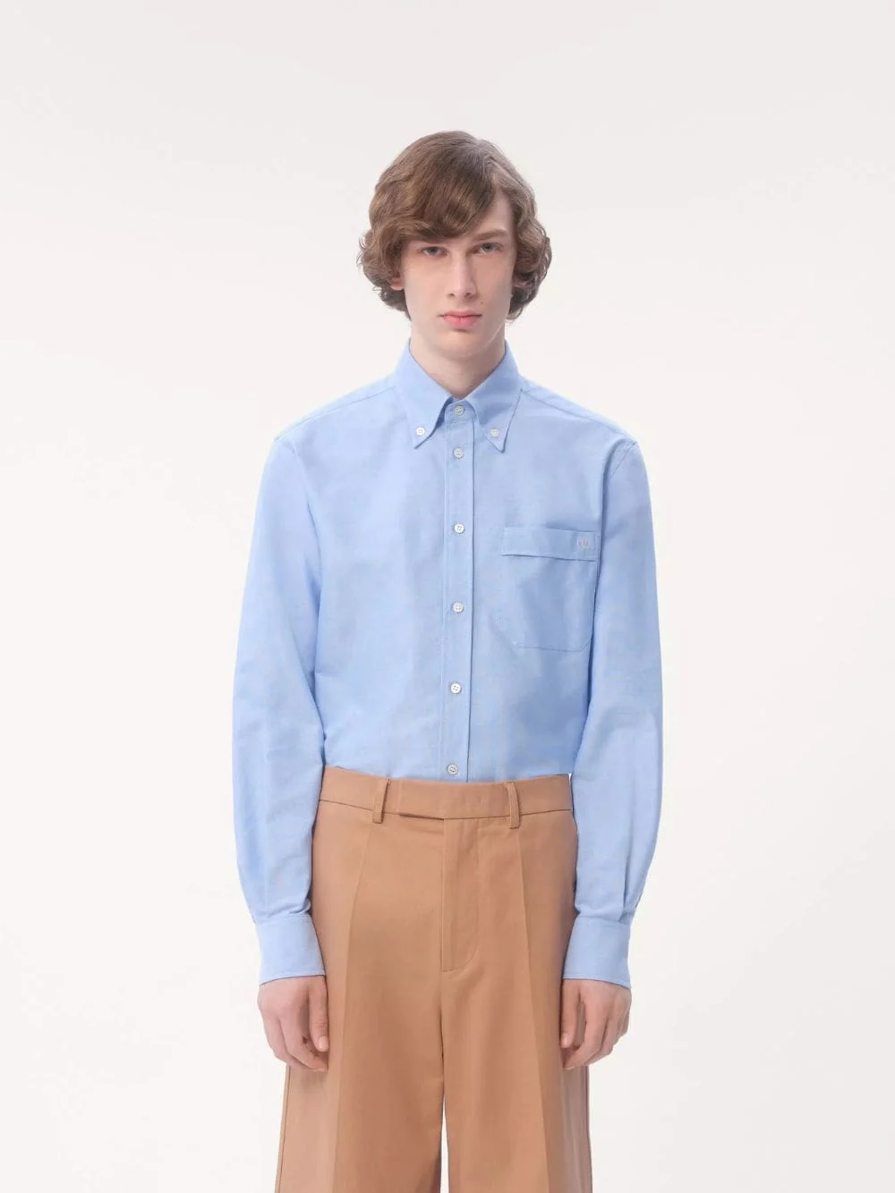 Sky Blue VLogo Embroidered Cotton Shirt - Image 2