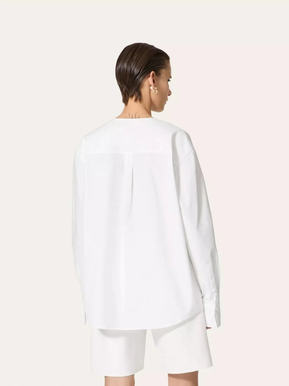 V Gold Detail Cotton Popeline Top - Image 3