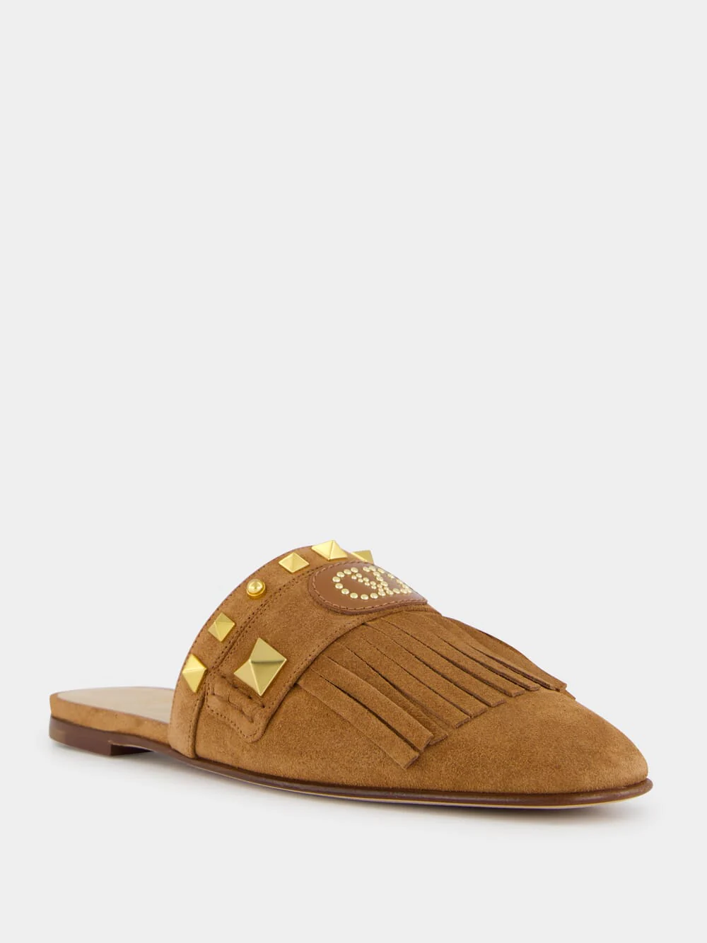 Copper Brown Suede Flat Slippers with Rockstuds - Image 2