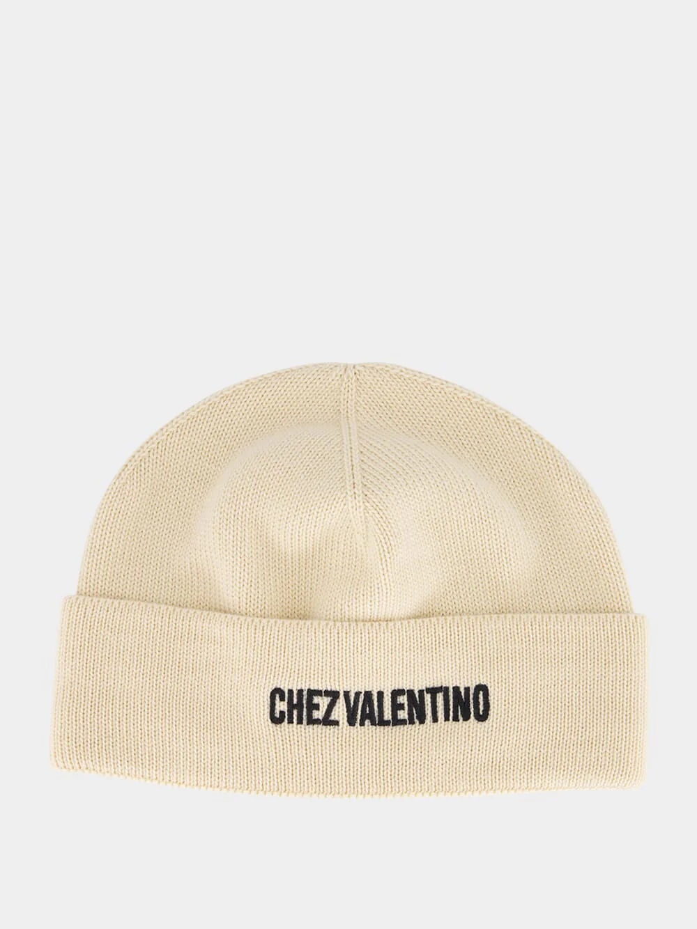 Cream Embroidered Wool Beanie