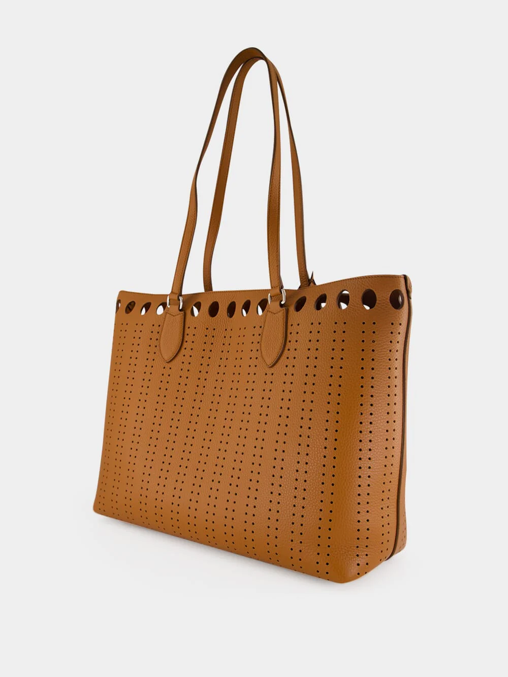 Cuoio Brown Perforated Leather Tote Bag - Image 4