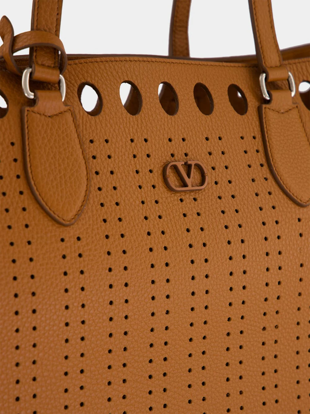Cuoio Brown Perforated Leather Tote Bag - Image 6