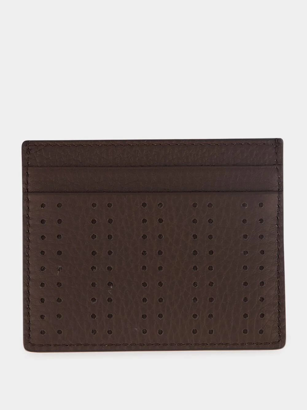 Dark Brown Perforated Leather Card Holder - Image 2