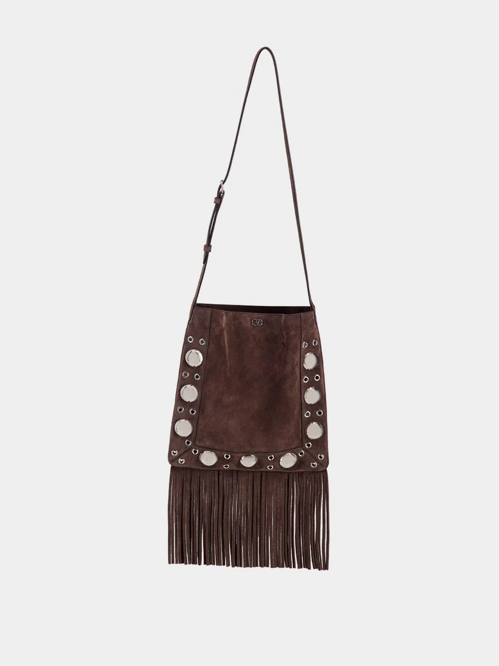 Dark Brown Plaque Fringed Edge Crossbody Bag