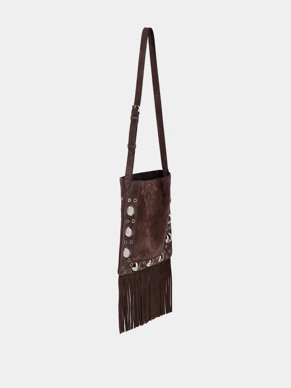 Dark Brown Plaque Fringed Edge Crossbody Bag - Image 2