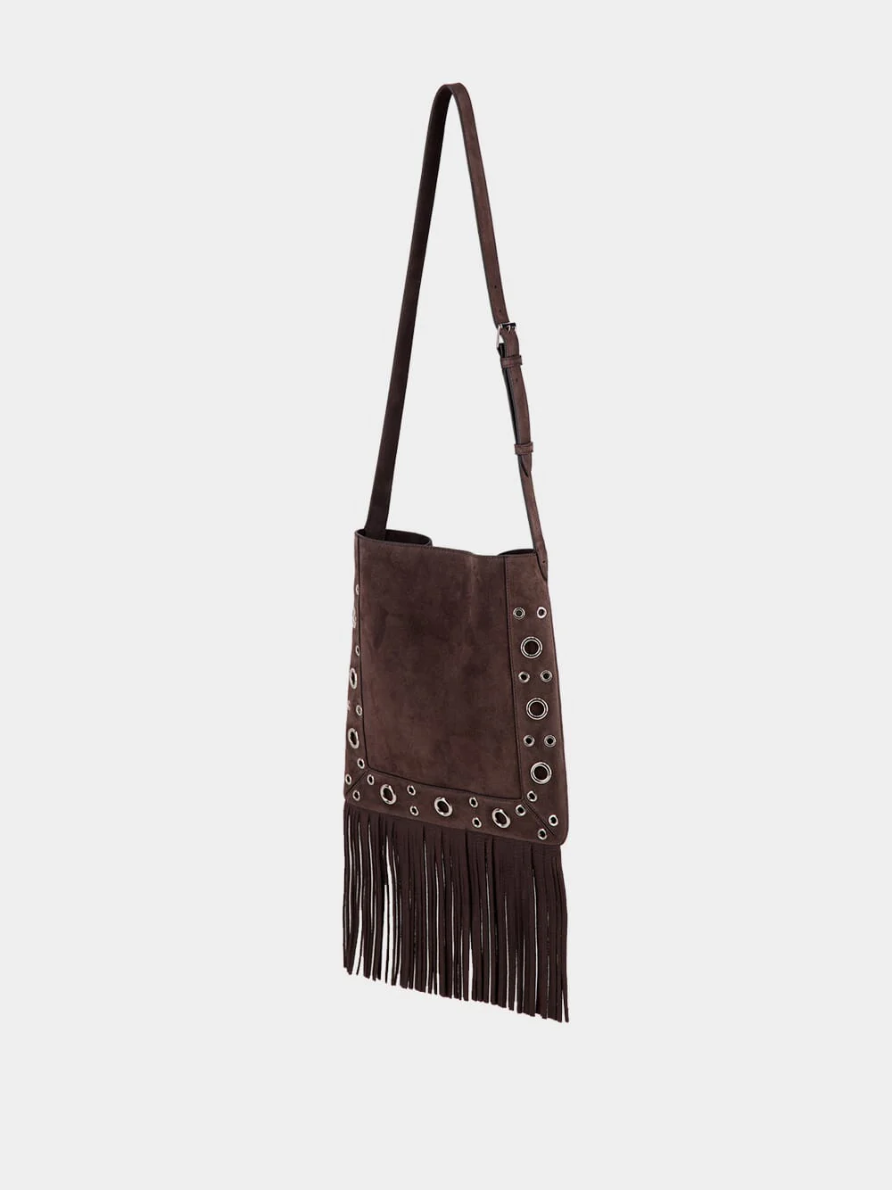 Dark Brown Plaque Fringed Edge Crossbody Bag - Image 4