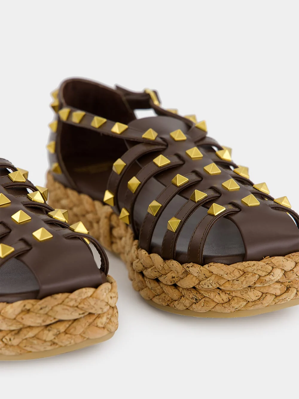 Dark Brown Rockstud Flat Espadrille Sandals - Image 14