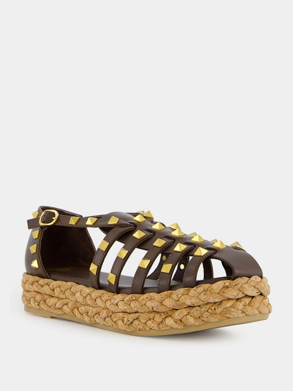 Dark Brown Rockstud Flat Espadrille Sandals - Image 2