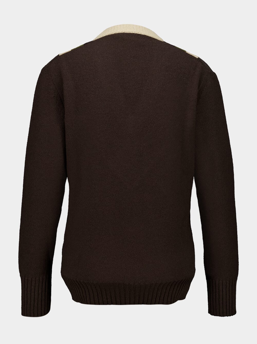 Dark Fudge and Beige Wool V-Neck Jumper - Image 2