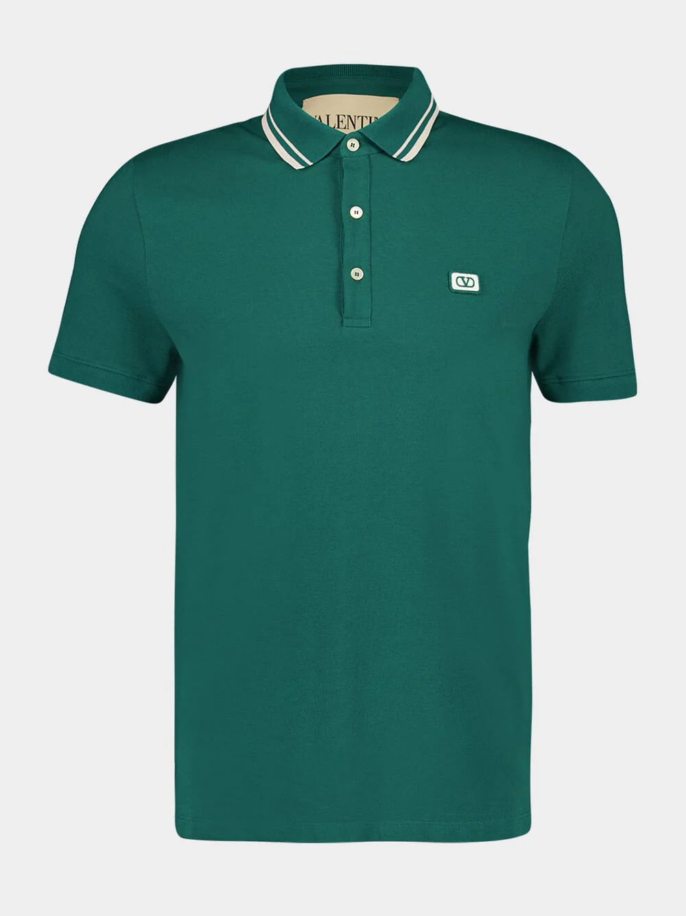 Dark Green Cotton Piqué Polo Shirt with VLogo Patch - Image 2