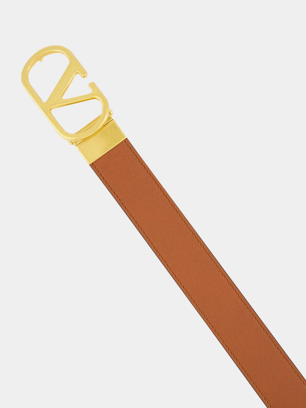 Deep Caramel and Black Reversible VLogo Calfskin Belt - Image 3