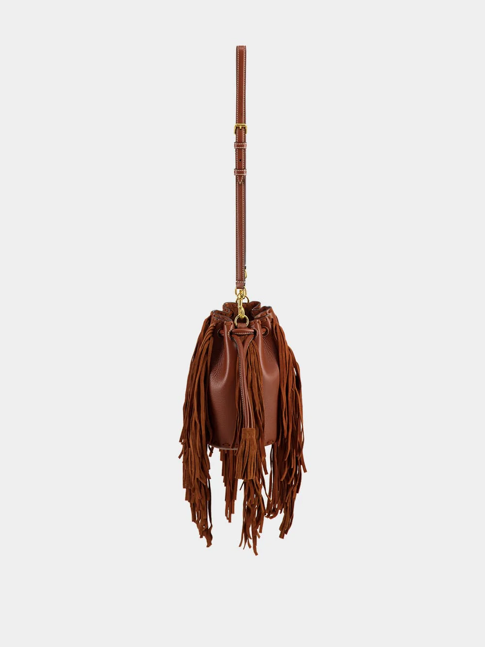 Deep Caramel Fringed Leather Small Shoulder Bag - Image 11