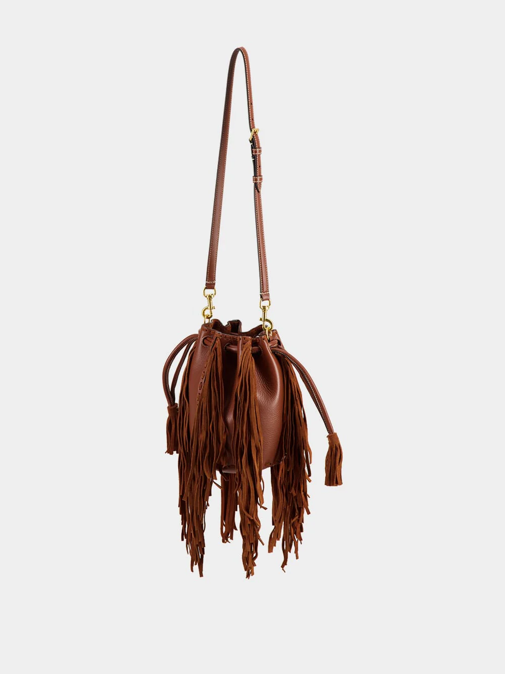 Deep Caramel Fringed Leather Small Shoulder Bag - Image 12