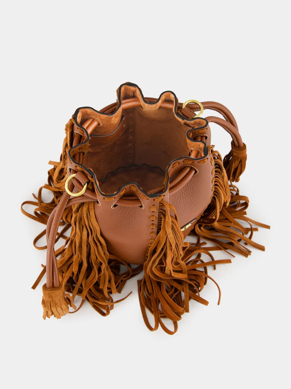 Deep Caramel Fringed Leather Small Shoulder Bag - Image 13