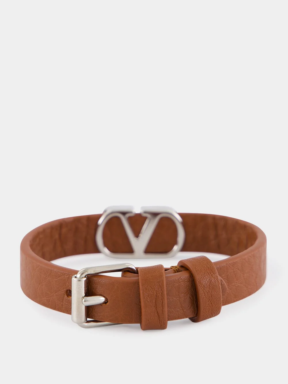 Deep Caramel Leather VLogo Bracelet - Image 2