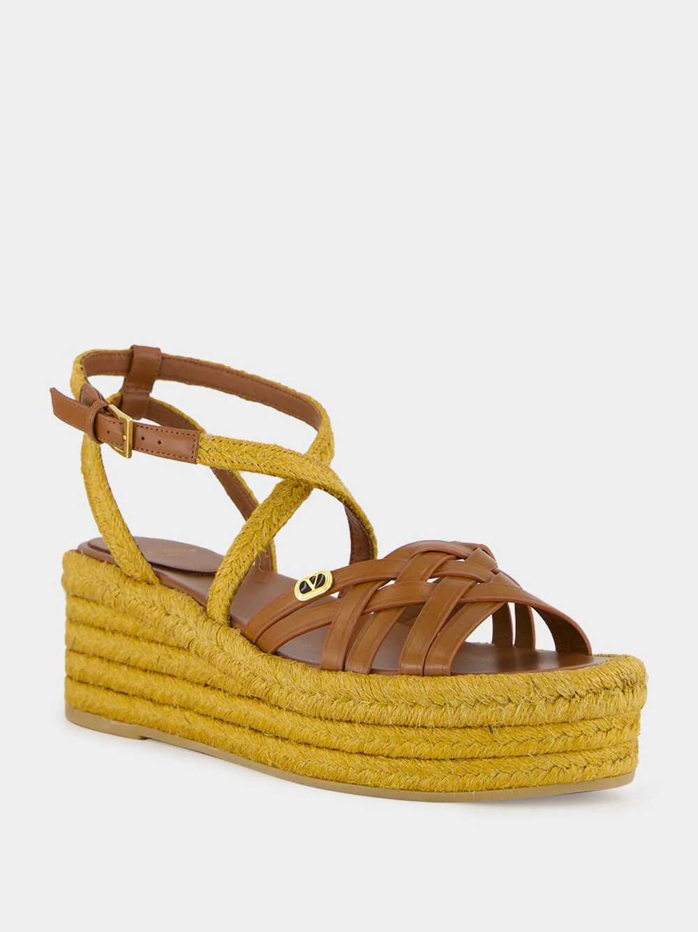 Gold and Brown Leather Flat Espadrilles - Image 2