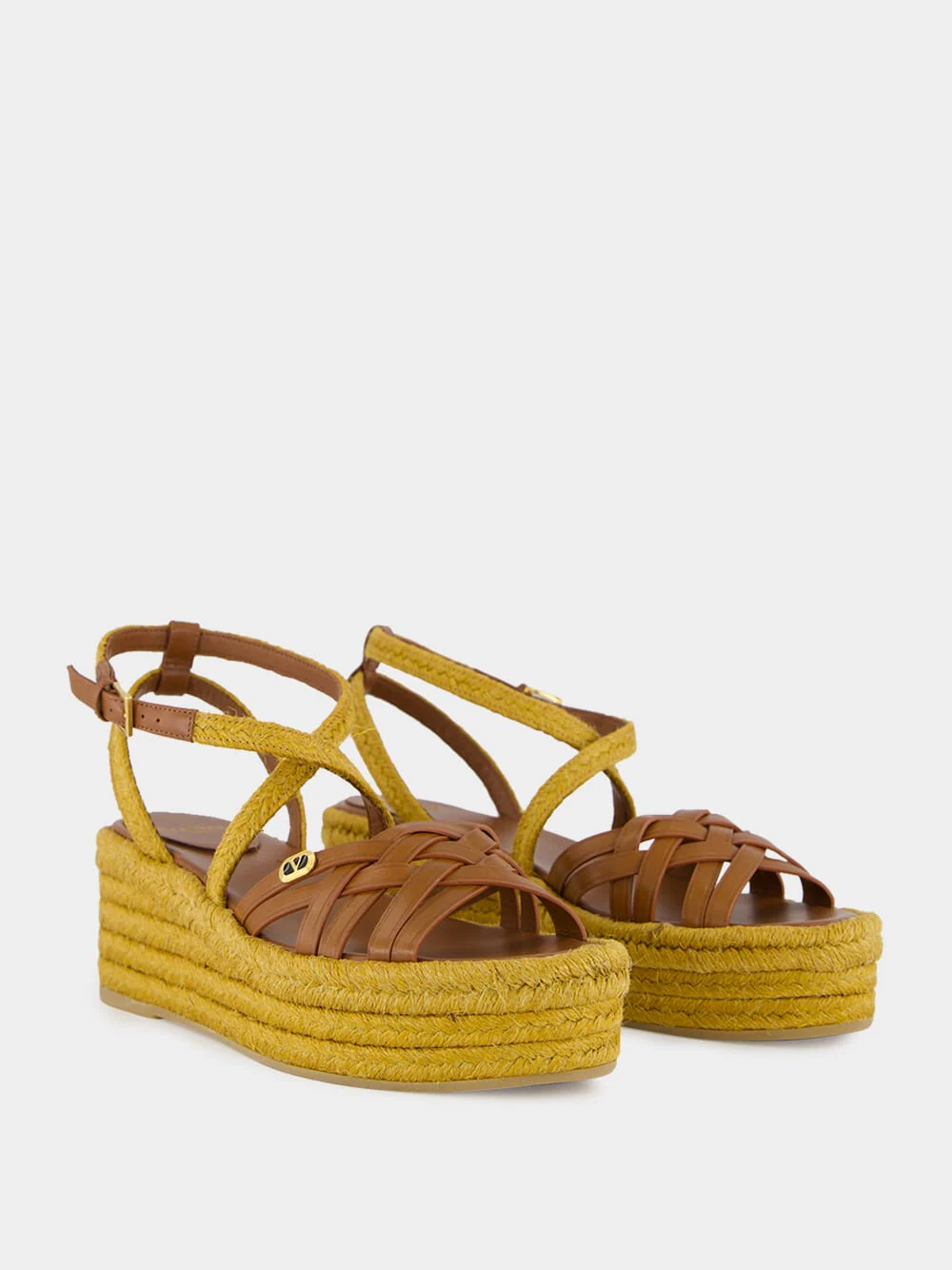 Gold and Brown Leather Flat Espadrilles - Image 3